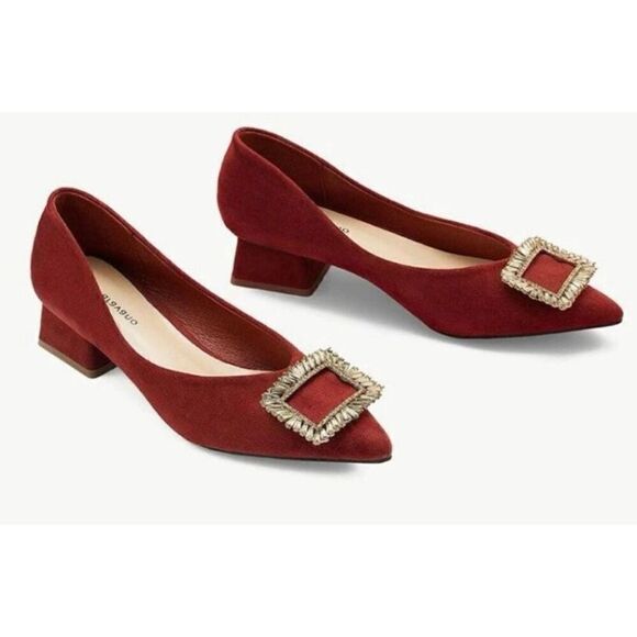 C.PARAVANO Alessia Women’s Red Suede Leather Pumps Size EU 37 US 6.5 Block Heels